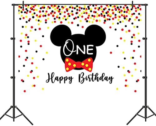 Miš Pozadina za 1. rođendan za dječake Crna, crvena, zlatna polka točkice Sretan rođendan dekoracije dječja torta desktop banner Pribor