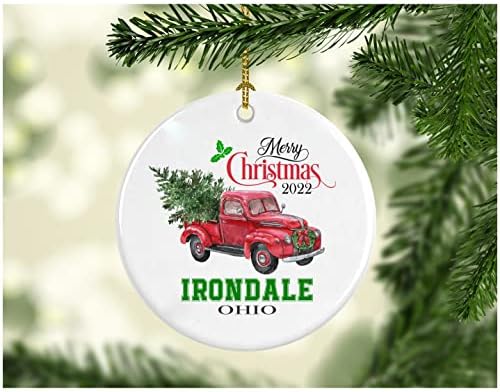 Božićni ukras Stablo Sretan Božić 2022. Irondale Ohio Ornament Smiješni poklon Božićni odmor kao obitelj Prilično rustikalni prvi Božić