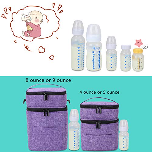 Torba za hladnjak za majčino mlijeko, dvoslojna torba za hladnjak za majčino mlijeko i set bočica, ljubičasta
