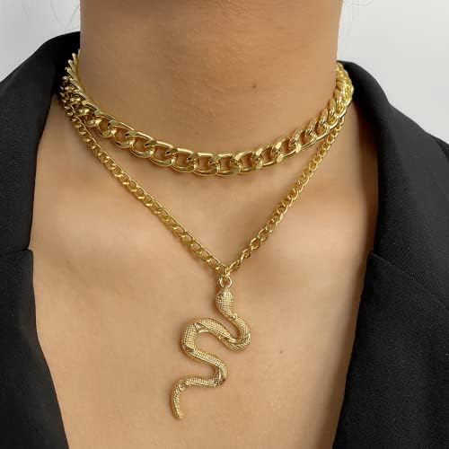 Ogrlica od zmija za žene, višeslojna ogrlica sa zmijskim privjeskom, zlatna krupna ogrlica od zmija za tinejdžerice