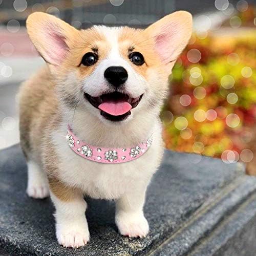 Didog - Slatka PU kožna ogrlica za pse - uzorak cvijeta od rhinestone - širina od 1 inča, fit malih i srednjih pasa, ružičasta 11-13