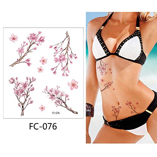 Glaryyars Cvjetne ptice Privremene tetovaže, 12 listova cvjetova trešnje lažno realistično naljepnica za tetovažu za žene djevojke,