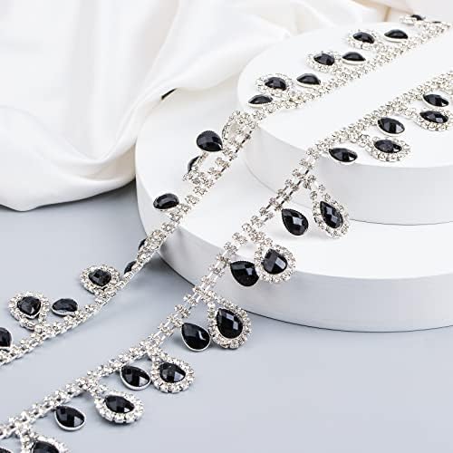 Urroma crni kristalni lanac od rinestona, 1 dvorišni dijamantni dijamant pjenušavi hirinestone Applique kostim uljepšavanje odjeće