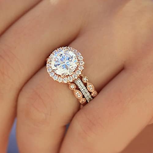 Prstenasti setovi za žene veličine 8 dijamantni temperament ruža zlato 3 in1 prsten set okrugli dijamomonski nakit jednostavni prstenovi