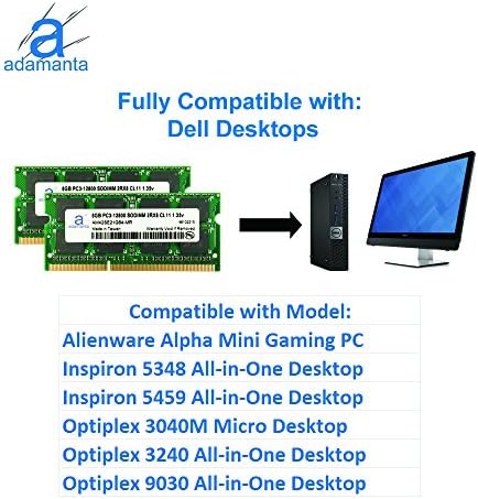ADAMANTA 16GB Kompatibilno za Dell zemljopisnu širinu E7440, E7240, E6540, E6440, E5540, E5440 DDR3L 1600MHz PC3L-12800 SODIMM 2RX8