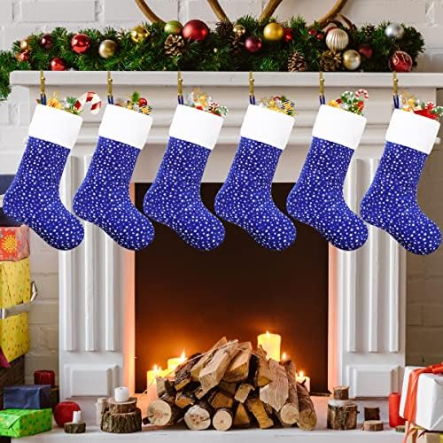 Cootato 8 pakiranje božićnih čarapa, 18 -inčni sjaj srebrne zvijezde božićne čarape s bijelim plišanim oblogom velikim personaliziranim