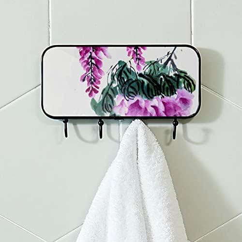 Bijela cvjetna tinta slika cvjećar za ispis stalak za zid, ulazni kaput s 4 kuka za kaput za kaput ručnika za ručnike haljine kupaonice