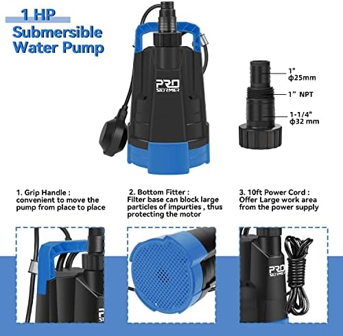 1HP vodena pumpa, 3430GPH Potopljiva prijenosna pumpa za čistu vodu s automatskim plutajućim prekidačem za poplavu podruma, isušivanje,