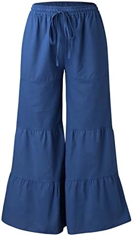 Ljetne Ležerne ženske hlače od pamuka i lana, široke široke hlače, duge hlače visokog struka s džepovima, udobno dno