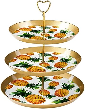 Bijeli nosač kolača od ananasa za tijesto, 3 sloj plastične zlatne torti za stol za desertni stol, kula s kulama od kule