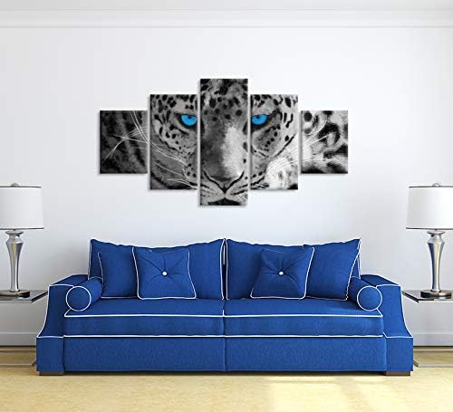 Ihappywall velikih 5 komada životinjski platno zidna umjetnost leopard lice s plavim očima crno -bijele slike divljih životinja tisak