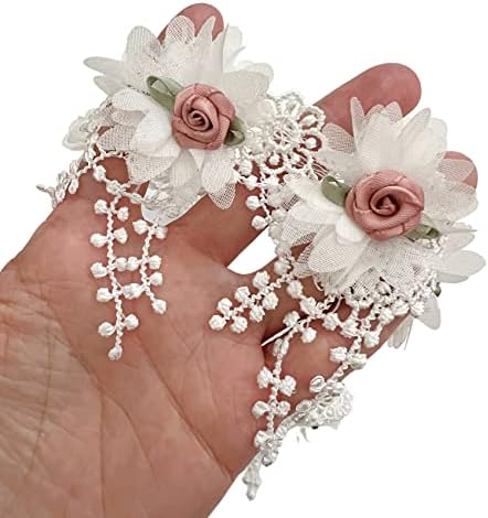 Pepperlonely 10pc Bijeli cvjetovi s ružičastim cvjetovima od ružičastih ruža Izvezeni obrub za obrub od čipke vrpca za vjenčanje Applique