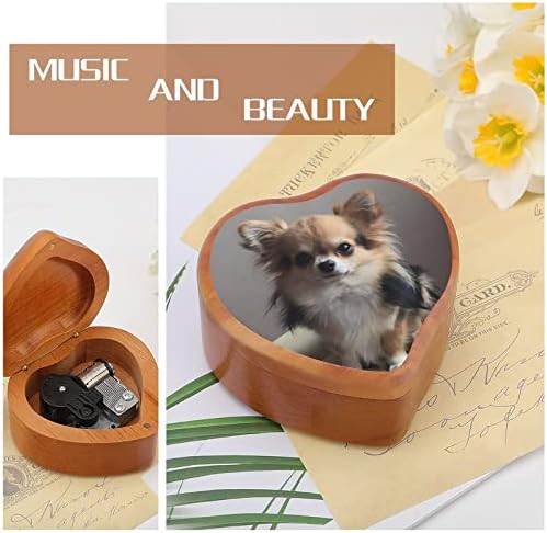 Slatka Chihuahua Clockwork Music Box Vintage Wooden Srce u obliku glazbene kutije Toys Darovi ukrasi