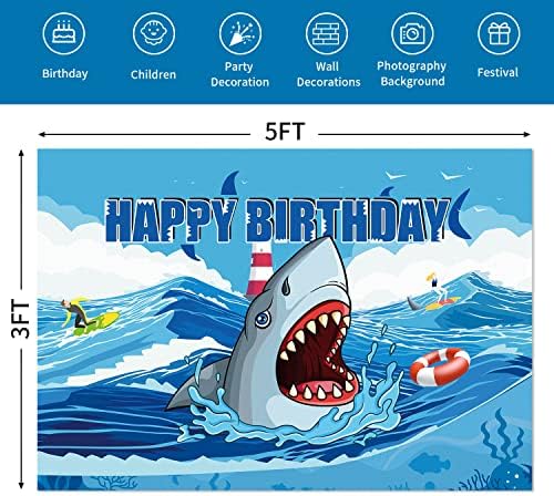 Banner s temom morskog psa, pozadina za zabavu morskog psa, ukrasi za rođendan morskog psa za dječake, Pribor za zabavu u ljetnom bazenu