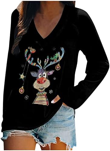 Božićni v vratni majice za žene grafike grafike tiskani pulover casual udobni vrhovi bluza dugih rukava