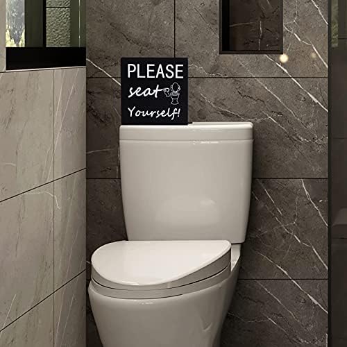 Dekor u kupaonici, molim vas sjednite svoj znak, zazor za uređenje kuće, smiješna umjetnost u kupaonici, naglasci za dekor police,