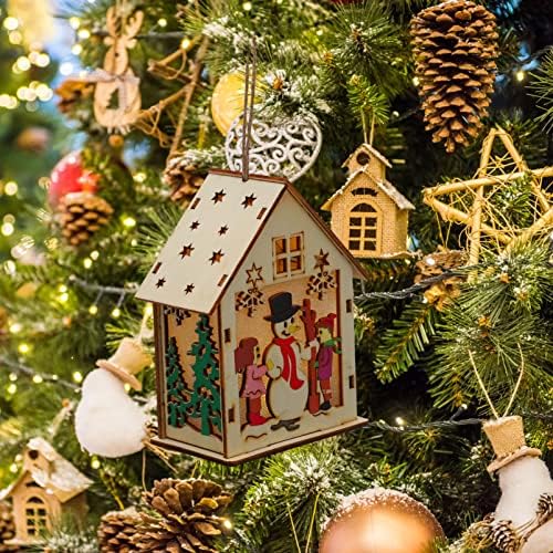 Igračka Kisangel Svjetleća seoska kuća s uzorkom snjegovića rustikalni privjesak za Božić božićno selo: LED svečani okupljeni vanjski