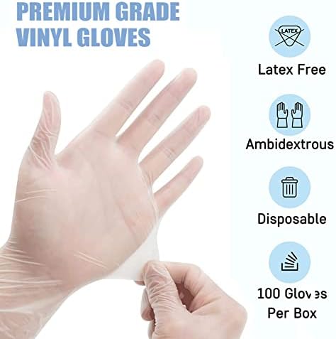 Prozirne rukavice za ispitivanje vinila, 100 pakiranja nesterilnih jednokratnih rukavica bez praha za lijekove, kuhanje, kuhanje, čišćenje