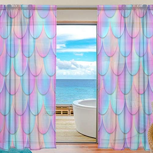 Top Carpenter Holographic Mermaid Rep Polu Sheer zavjese prozori Voile Dripes Ploče tretman-55x78in za dječju sobu za spavaću sobu