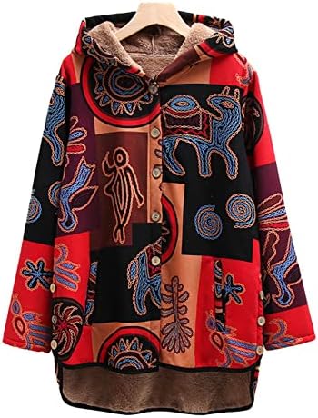 Ženske vintage jakne kaputi etnički stil print Outleece Fleece s kapuljačama s kapuljačom topla labava zima plus dukserice