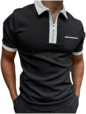 Muške zip up polo majice Slim Fit casual majice za golf kratki rukavi kontrastna boja atletskih džepnih košulja