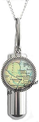 Modna kremacija urna ogrlica, paragvajska mapa Kremacija urna ogrlica, paragvajska karta urn, paragvaj kremacija urna ogrlica, paragvajska