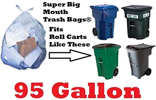 95 galona bistre super velike vreće za smeće-2-mil-50-pack plus 5 besplatna gumena traka vezanje