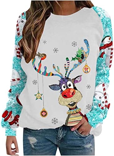 Ženska ružna Božićna majica s okruglim vratom i sobovima svečani pulover vrhovi Vintage grafička majica bluza