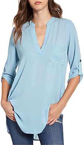 Andongnywell ženske manžete 3/4 šljokica šifon od solidne boje labava košulja s tunikom radne majice bluza labave majice