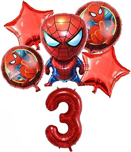 6pcs 3. rođendanski ukrasi u stilu superheroja pauka crveni balon s brojem 3 32 inča / Spiderman rođendanski baloni za djecu dječji