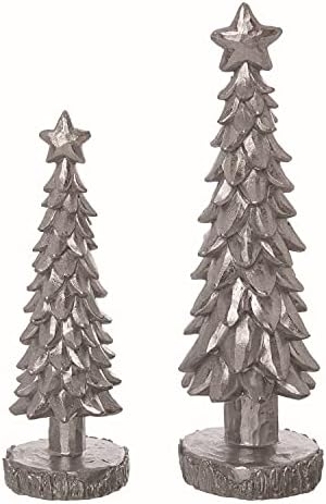 Jedan odmor od 12-inčnog seta od 2 elegantne srebrne tabletop božićno drvce figurice w/zvijezde-ukrasni klasični rustikalni zimski