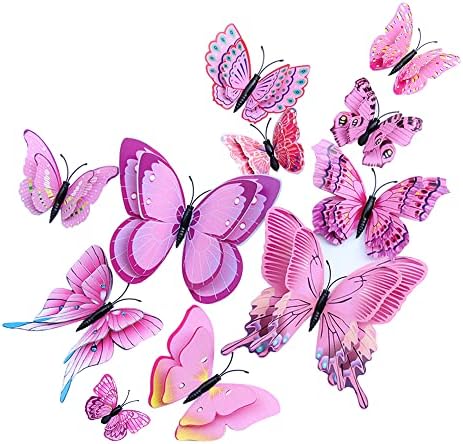 3. Zidne naljepnice leptira, 24pcs ružičasti leptiri Zidne naljepnice leptir ukras za dječju sobu dnevni boravak spavaća soba zidni