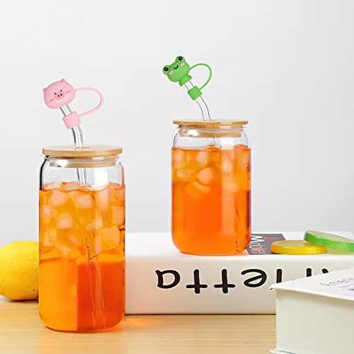 10pcs silikonske slamke za čaše, Slatki poklopci za višekratnu upotrebu iz crtića-kape za slamke za piće promjera 6-8 mm