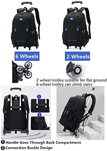 Ruksak na kotačima za dječake 18 inča crne torbe za kolica torba na kotačima dječja ručna torba putna torba za osnovne i srednje škole