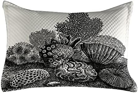 Lunotabilna vintage nautička tetovaža prekrivena jastuka, detaljan graviranje kamenitog koralja podvodnih morskih stvorenja, standardni
