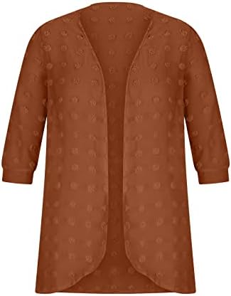 Ženski kardigan 3/4 rukava lagana švicarska točka kardigans otvoreni prednji prekrivači casual draped ruffles nadmašuje odjeće