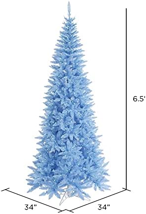 Vickerman 6.5 'nebesko plava jela vitka umjetna božićno drvce, plava dura -osvijetljena LED svjetla - lažno plavo božićno drvce - sezonski