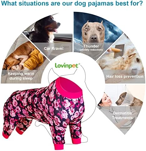Lovinpet štenad kirurška pidžama za pse za djevojčice - Onesies za ublažavanje anksioznosti za kućne ljubimce, udobna rastezljiva tkanina,