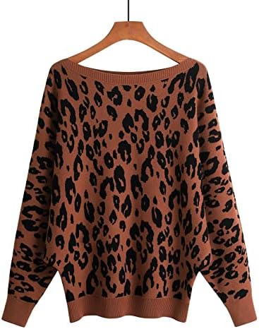 Dame džemperi, predimenzionirani pulover za žene, džemper za žensko srce obrezana dukvica ženski leopard tisak labav jedan vrat dugi