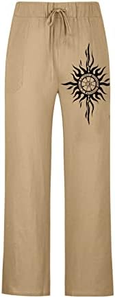 Miashui muške lanene hlače muški modni povremeni pamuk i tiskani džep čipke up hlače velike veličine hlače chinos hlače muškarci muškarci