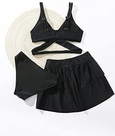 3-dijelni bikini kupaći kostim za djevojčice, Slatki kupaći kostimi s cvjetnim izrezom u obliku slova u i suknjom za plažu