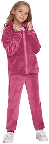 Sjajne znojne znojenje za djevojčice tracksuit 2 komada odijela Velvet velor Active Wear Zip-up Hoodie Sweatpants Sweat Suits