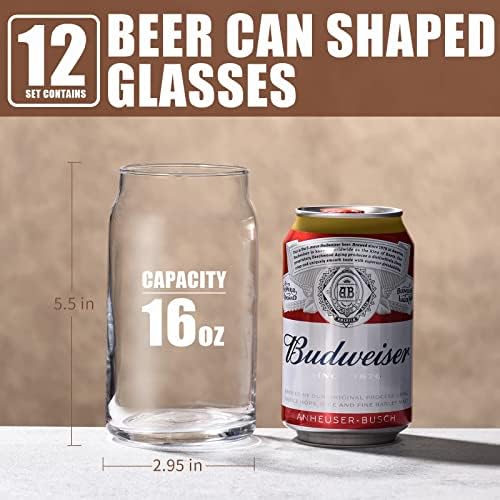 Staklene čaše za piće od 12 komada, staklene čaše u obliku limenke od 16 unci, limenke za pivo, čaše za pivo, staklene čaše sa slamkama