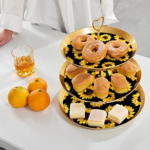 Žuti troslojni stalak za torte sa suncokretovim uzorkom voćni tanjur za desert kolači od slatkiša voće stalak za švedski stol za vjenčanje