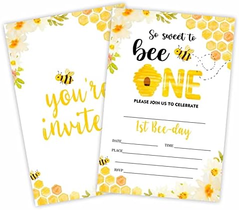 Slatko pčelo! Pozivnica za prvi rođendan, 1. medene pčele pozivnice （20 brojanja) s omotnicama, popunite stil pozvane čestitke za dječake,