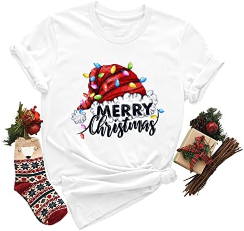 Božićna predimenzionirana majica žena božićni print o-vrat kratki rukavi vrhovi bluze majice majice smiješne košulje za trčanje