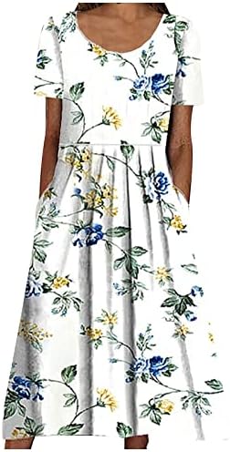 Nokmopo casual haljine za žene, ženski ljetni modni modni tiskani kratki rukav 2022 O-Neck džepna haljina