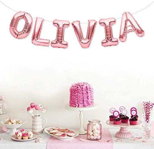 PartyForever Olivia Balloon Banner Big 16 inčni ružini zlatni folijski baloni Pisma za žene i djevojke ukrasi za rođendan i zalihe