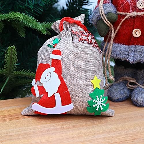 Hahii božićne torbe Tri stila božićnih torbica burlap s crtanjem božićne personalizirane poklon torbe na otvorenom drveća ukrasi veliki