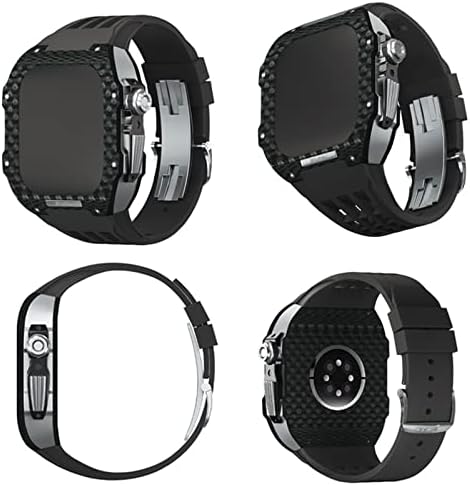 Kanuz Gumber Watch Band s kućištem od karbonskih vlakana kompatibilan s Apple Watch Series 8 7 44 45 mm, futrola za ugljična vlakna,
